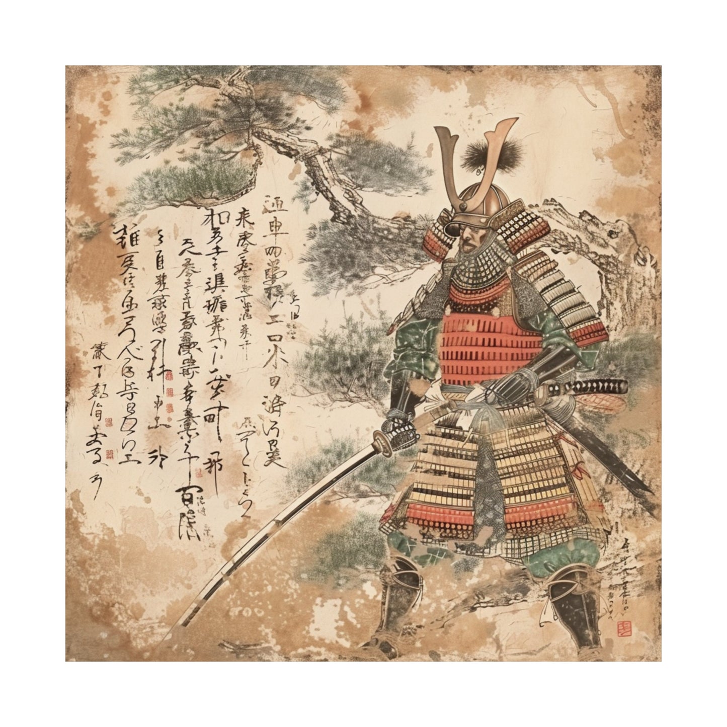 Samurai in Japanese Art Style, Japanese Wall Art, Samurai Wall Art, Japanese Samurai Poster, Japanese Samurai VIntage Wall Art