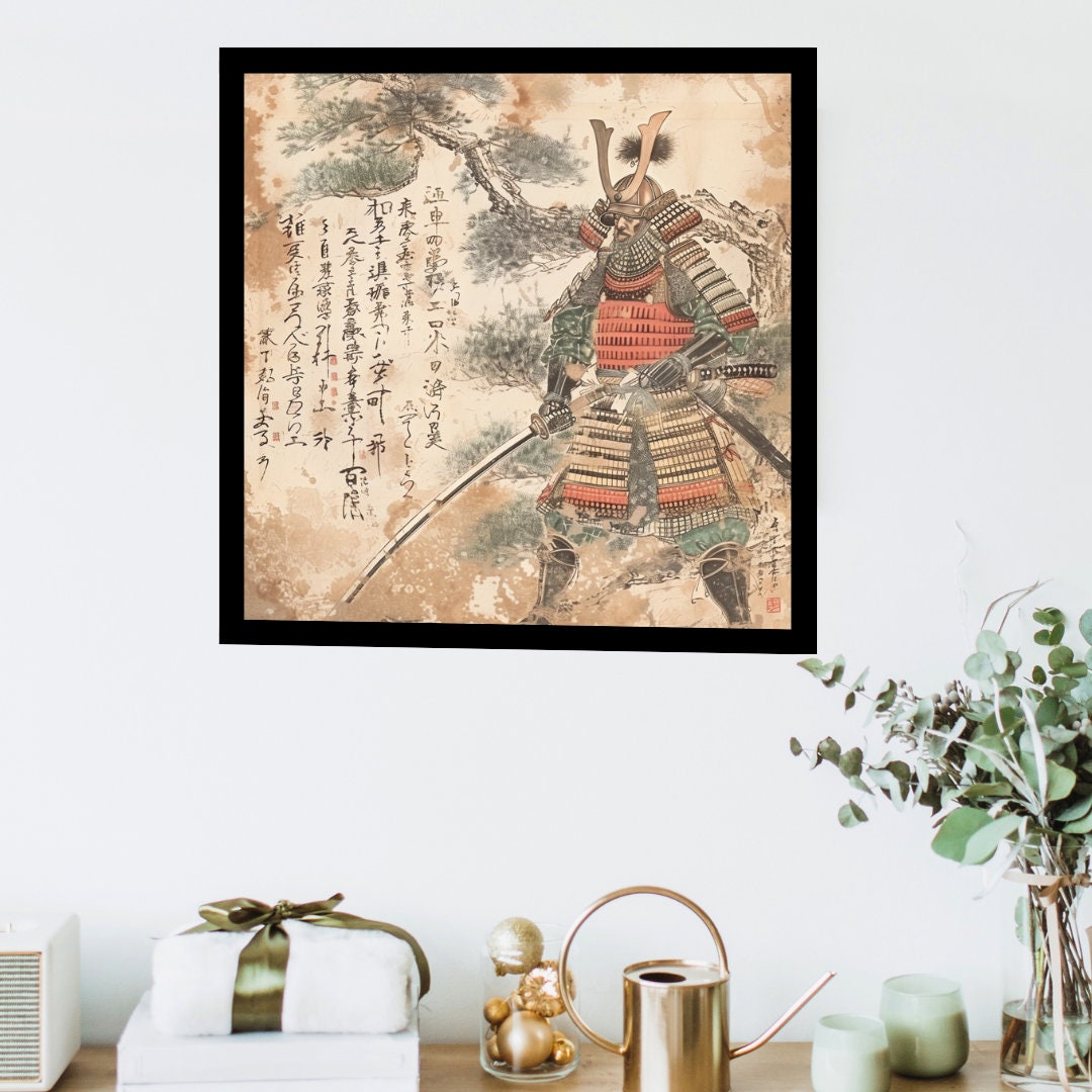 Samurai in Japanese Art Style, Japanese Wall Art, Samurai Wall Art, Japanese Samurai Poster, Japanese Samurai VIntage Wall Art