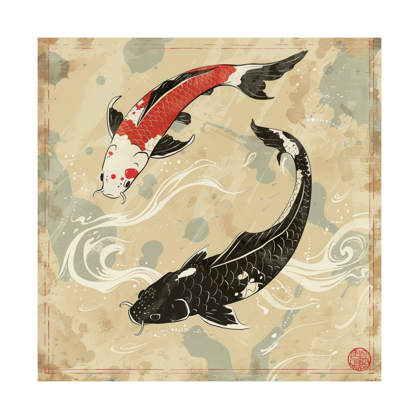 Koi Fish in Japanese Art Style, Japanese Wall Art, Koi Fish Wall Art, Japanese Poster, Animal Living Decor, Animal Wall Art