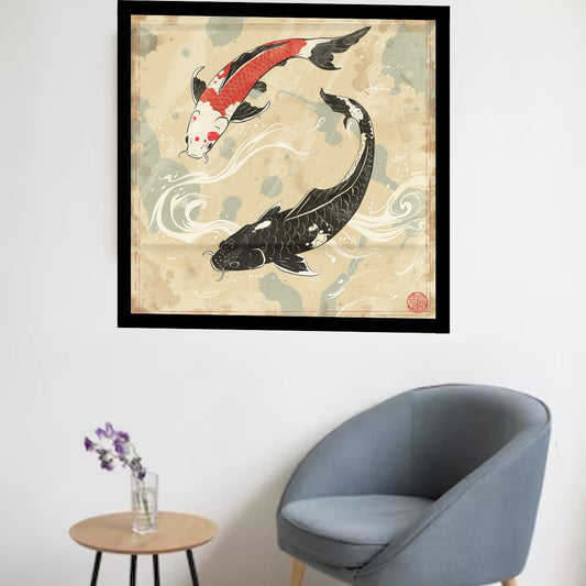 Koi Fish in Japanese Art Style, Japanese Wall Art, Koi Fish Wall Art, Japanese Poster, Animal Living Decor, Animal Wall Art