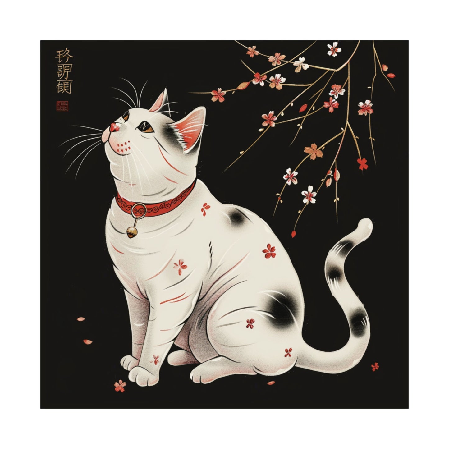 Cat in Japanese Art Style, Japanese Wall Art, Cat Wall Art, Japanese Cat Poster, Cute Animal Wall Art, Cute Animal Poster, Animal Decor