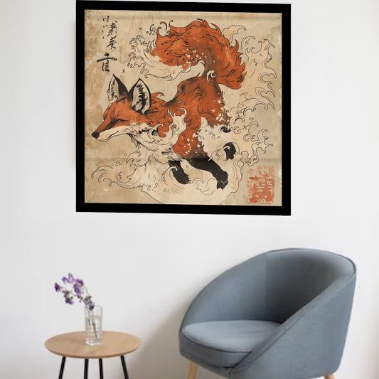 Fox in Japanese Art Style, Japanese Wall Art, Fox Wall Art, Animal Wall Decor, Animal Poster, Eccentric Animal Poster, Japanese Fine Art