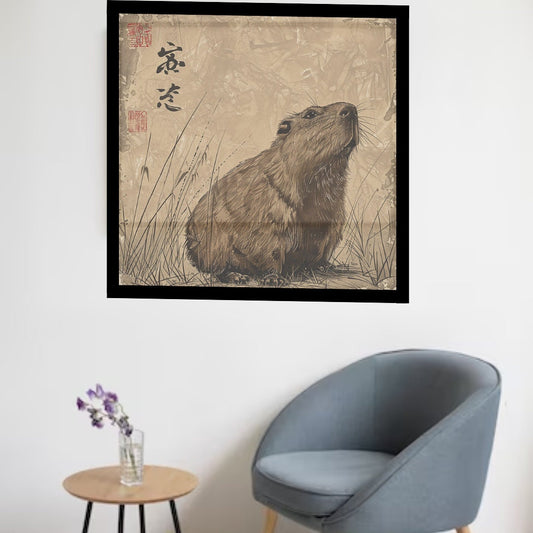 Capybara Japanese Art Style, Japanese Wall Art, Capybara Wall Art, Capybara Poster, Animal Poster, Cute Animal Poster, Animal Wall Decor