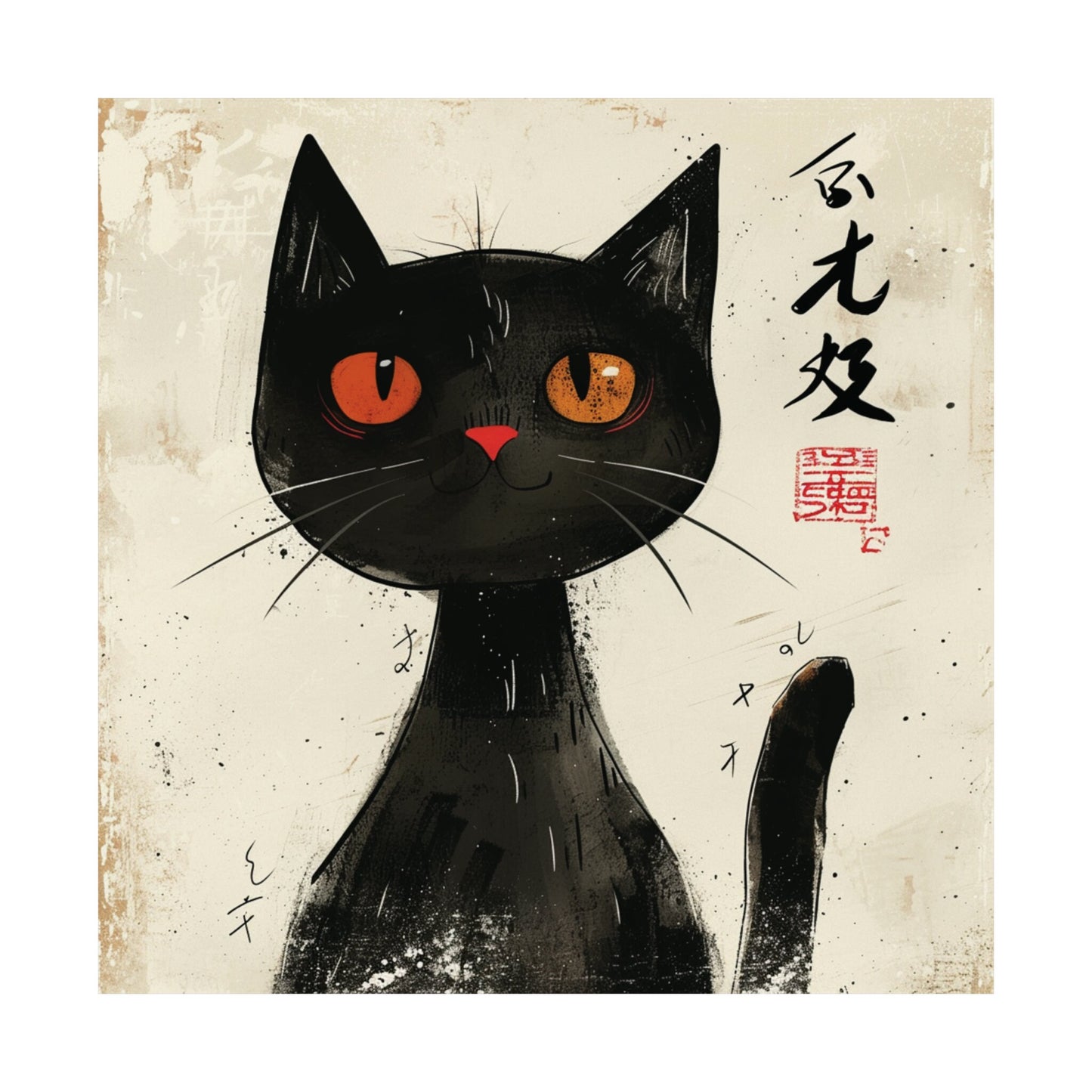 Curious Black Cat in Japanese Art Style, Japanese Wall Art, Cat Wall Art, Japanese Poster, Animal Poster, Animal Wall Art, Animal Decor