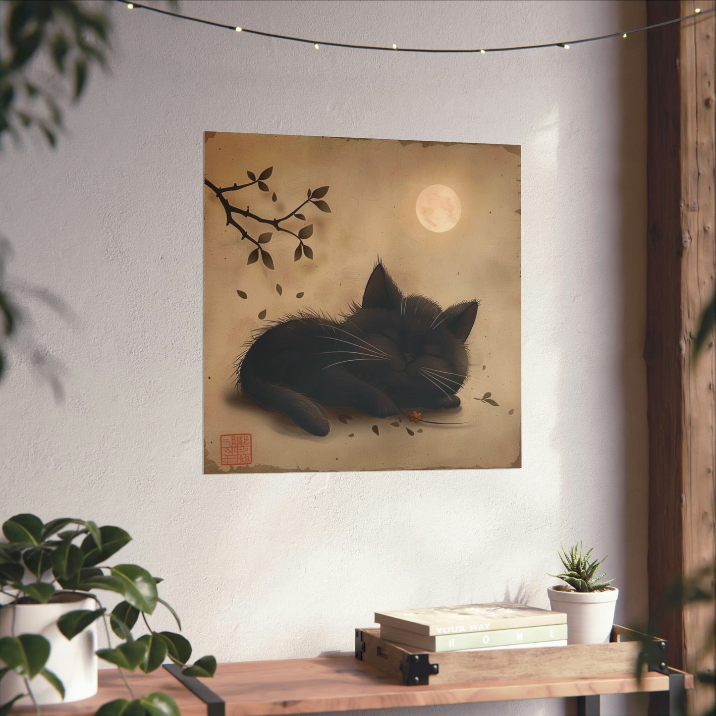 Black Cat Sleeping in Japanese Art Style, Cat Wall Art, Japanese Poster, Japanese Fine Art, Animal Poster, Animal Wall Art