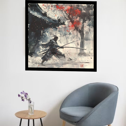 Samurai in Japanese Art Style, Samurai Wall Art, Japanese Poster, Japanese Fine Art, Samurai Poster, High Quality Poster, Office Decor