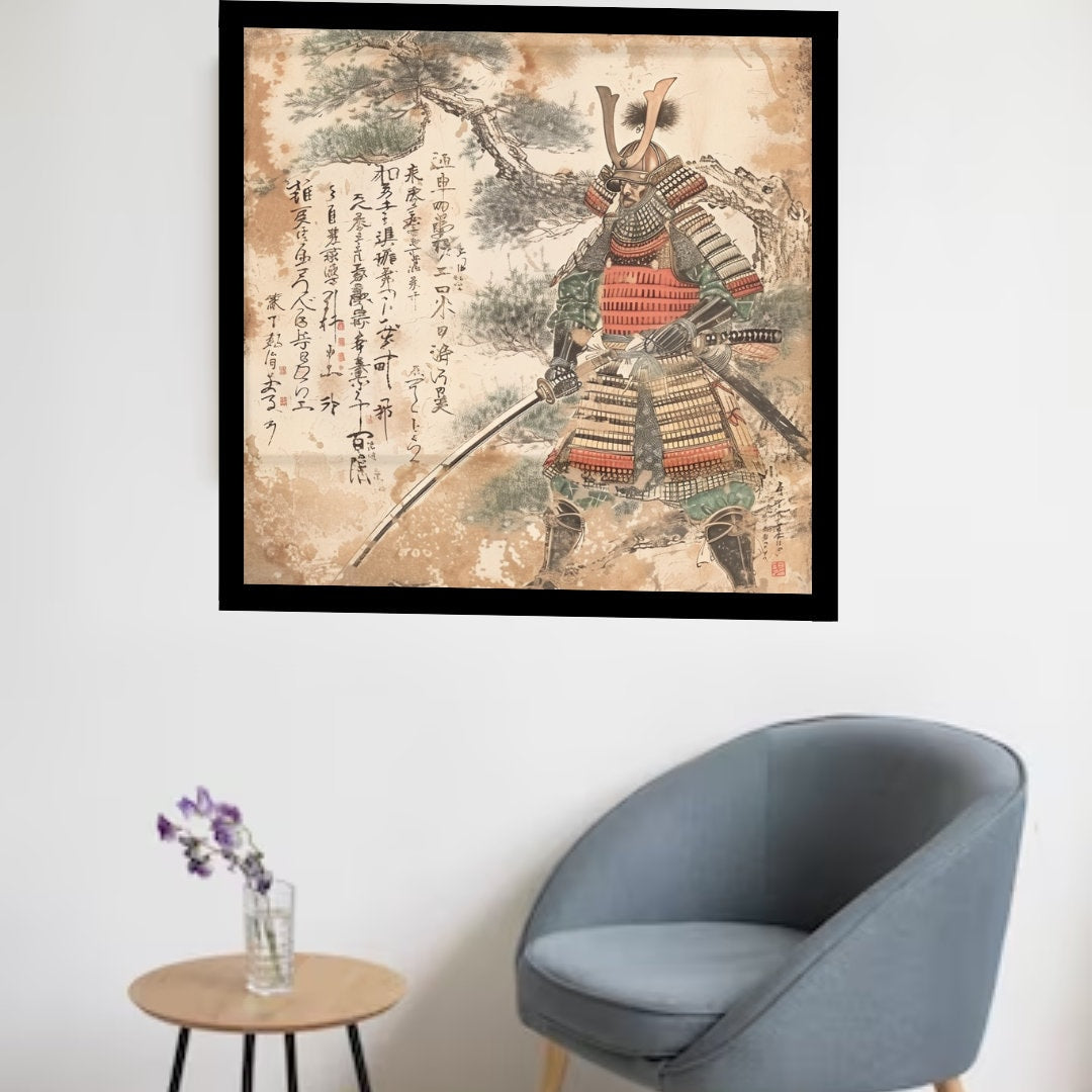 Samurai in Japanese Art Style, Japanese Wall Art, Samurai Wall Art, Japanese Samurai Poster, Japanese Samurai VIntage Wall Art