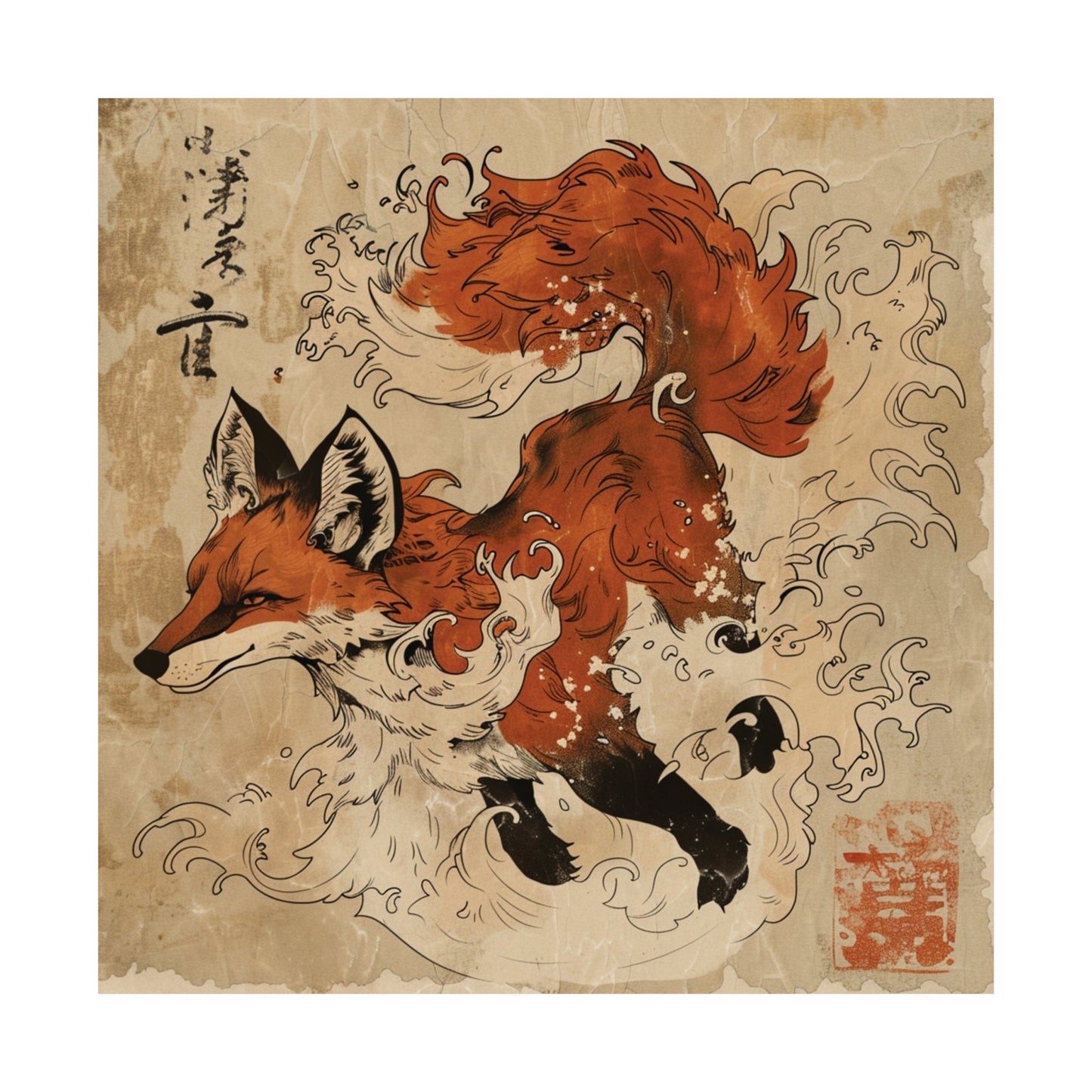 Fox in Japanese Art Style, Japanese Wall Art, Fox Wall Art, Animal Wall Decor, Animal Poster, Eccentric Animal Poster, Japanese Fine Art