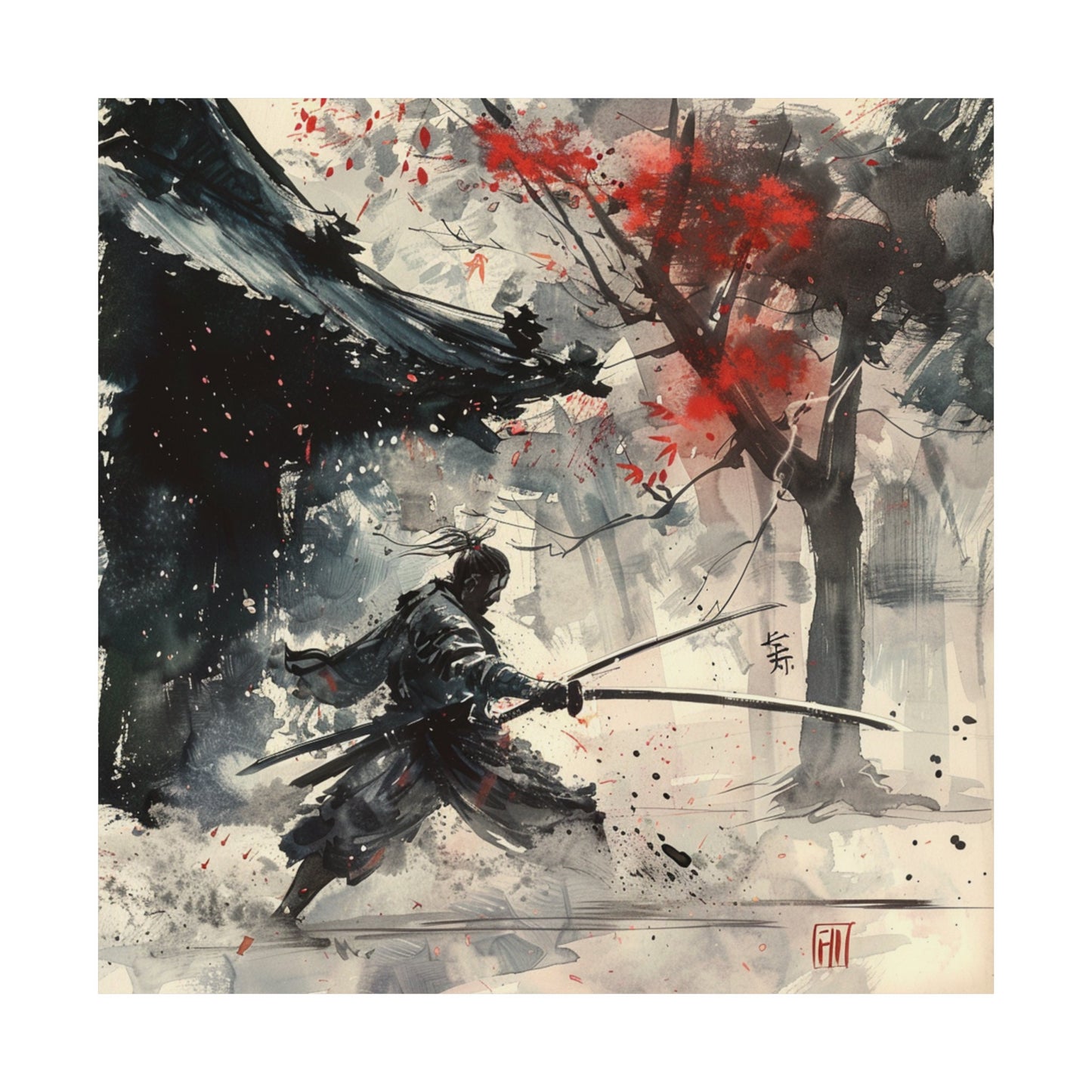 Samurai in Japanese Art Style, Samurai Wall Art, Japanese Poster, Japanese Fine Art, Samurai Poster, High Quality Poster, Office Decor