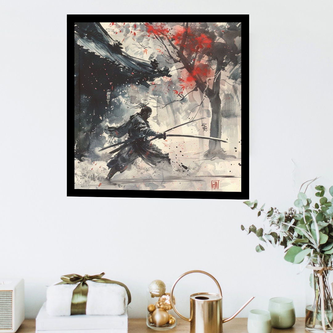 Samurai in Japanese Art Style, Samurai Wall Art, Japanese Poster, Japanese Fine Art, Samurai Poster, High Quality Poster, Office Decor