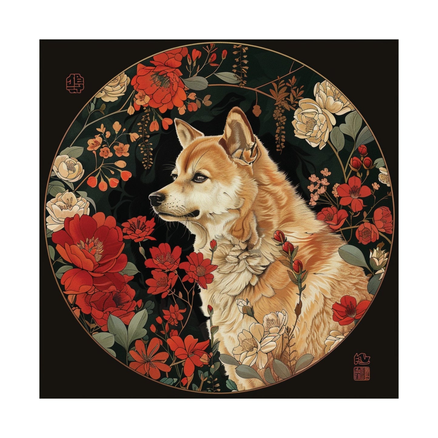 Shiba Dog in Japanese Art Style, Dog Wall Art, Japanese Poster, Japanese Fine Art, Animal Wall Art, Cute Dog Poster, Dog Poster