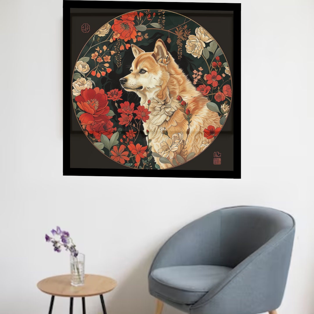 Shiba Dog in Japanese Art Style, Dog Wall Art, Japanese Poster, Japanese Fine Art, Animal Wall Art, Cute Dog Poster, Dog Poster