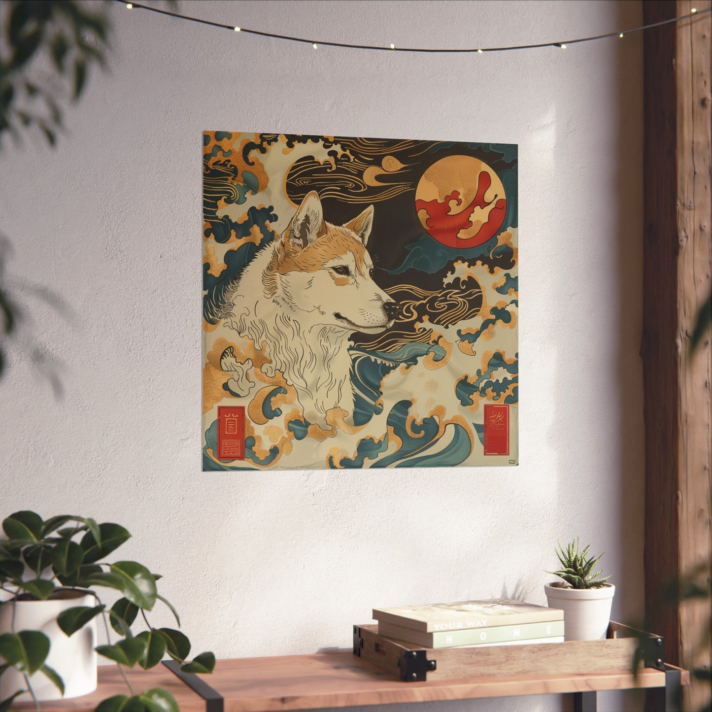 Colorful Shiba Dog in Japanese Art Style, Dog Wall Art, Japanese Poster, Japanese Fine Art, Animal Wall Art, Cute Dog Poster, Dog Poster