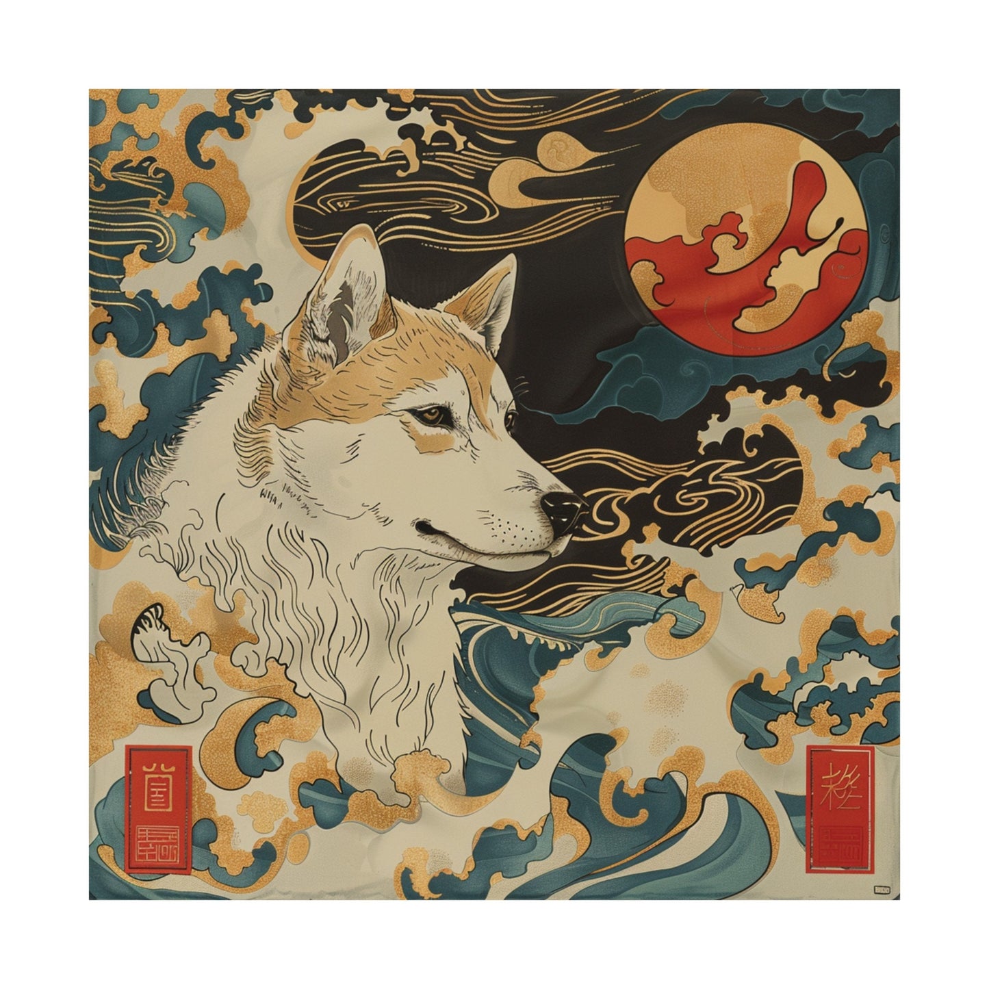 Colorful Shiba Dog in Japanese Art Style, Dog Wall Art, Japanese Poster, Japanese Fine Art, Animal Wall Art, Cute Dog Poster, Dog Poster