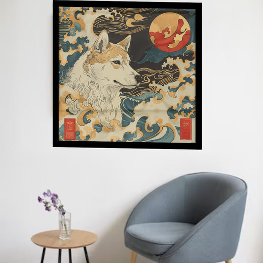 Colorful Shiba Dog in Japanese Art Style, Dog Wall Art, Japanese Poster, Japanese Fine Art, Animal Wall Art, Cute Dog Poster, Dog Poster