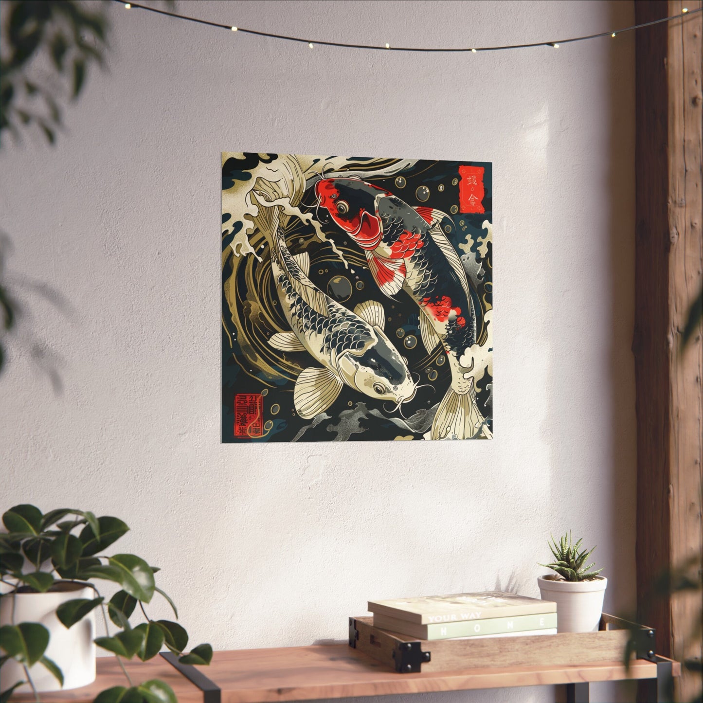 Koi Fish in Japanese Art Style, Japanese Wall Art, Koi Fish Wall Art, Colorful High Quality Japanese Poster, Home Living Decor