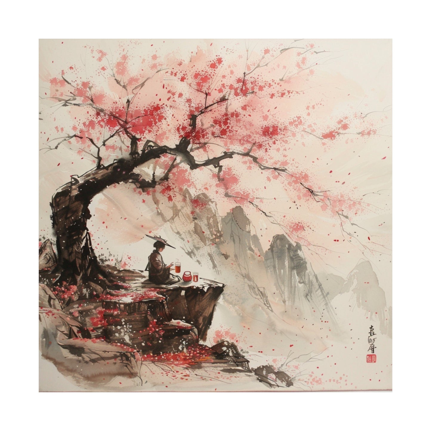 Sakura Trees in Nature, Japanese Art Style, Japanese Wall Art, Japanese Samurai Poster, Japanese VIntage Wall Art, High Quality Wall Art