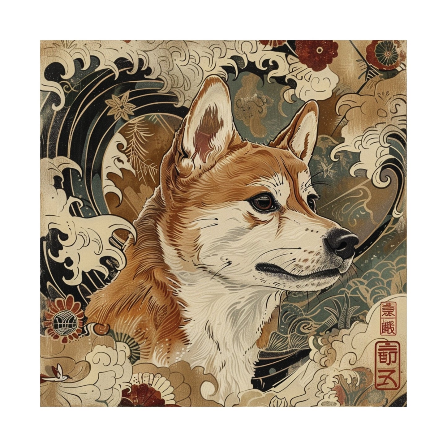 Colorful Shiba Dog in Japanese Fine Art Style, Dog Wall Art, Japanese Poster, Japanese Fine Art, Animal Wall Art, Cute Dog Poster