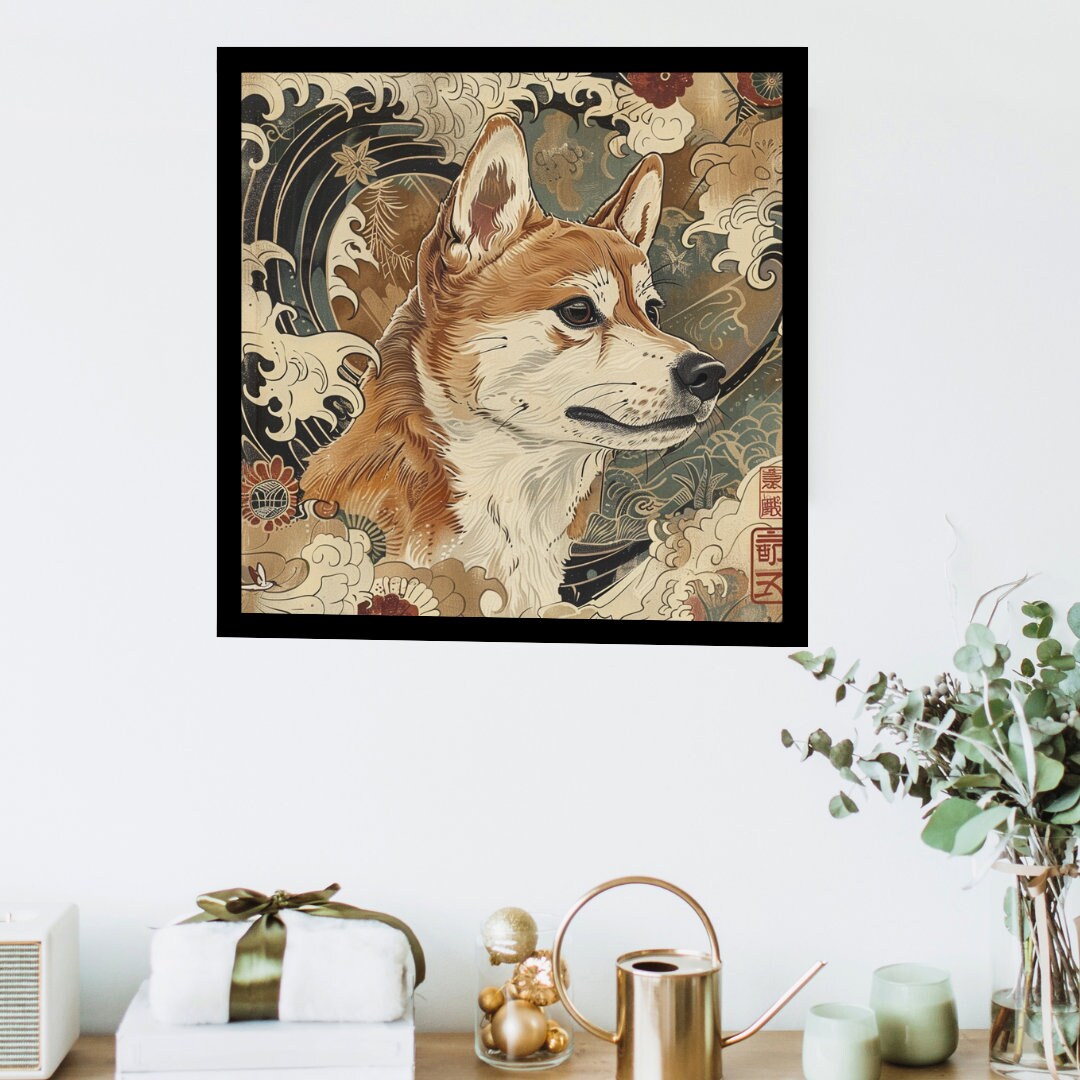 Colorful Shiba Dog in Japanese Fine Art Style, Dog Wall Art, Japanese Poster, Japanese Fine Art, Animal Wall Art, Cute Dog Poster