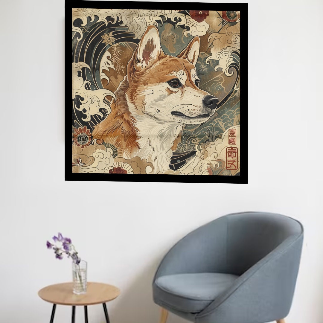 Colorful Shiba Dog in Japanese Fine Art Style, Dog Wall Art, Japanese Poster, Japanese Fine Art, Animal Wall Art, Cute Dog Poster