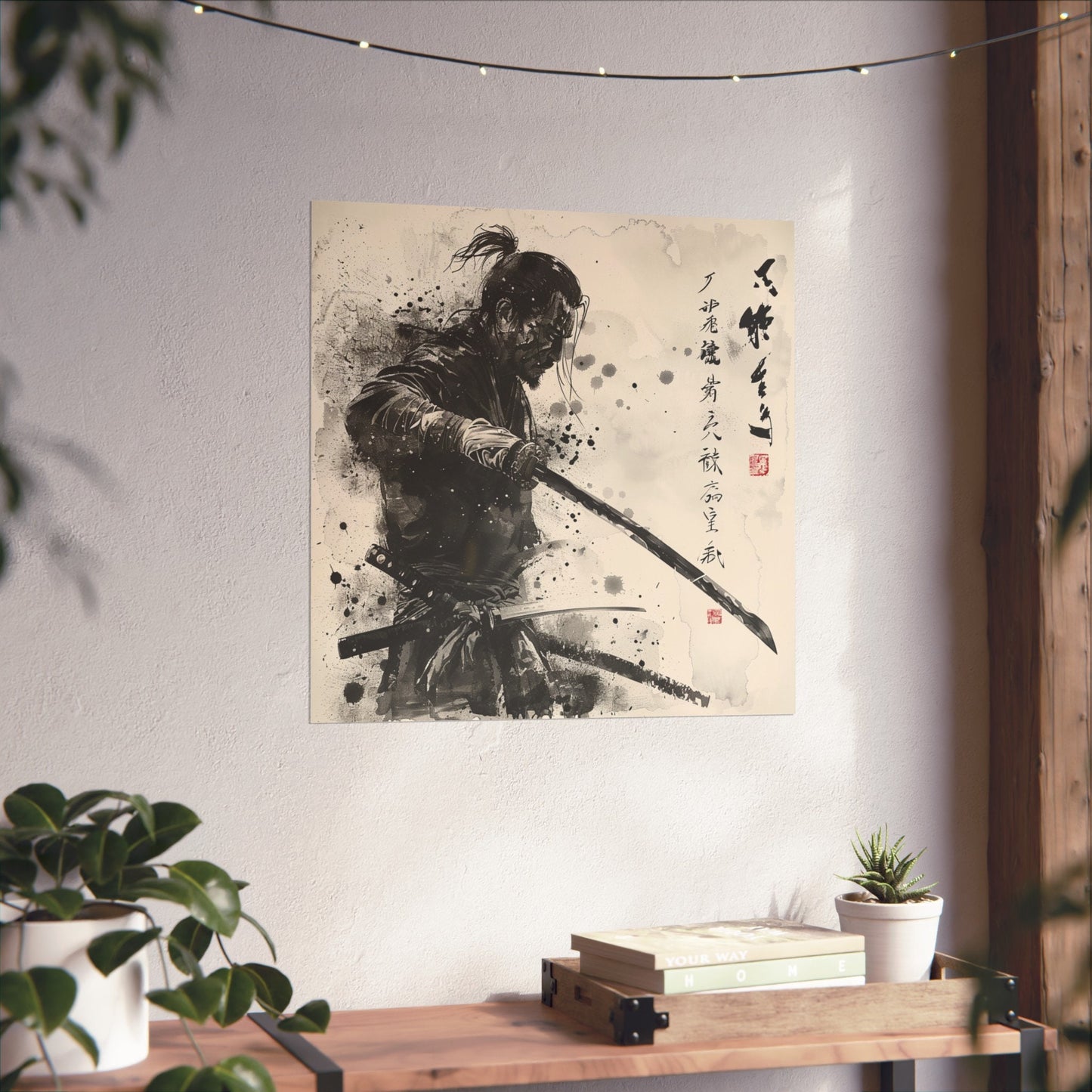 Samurai Last Dance in Japanese Art Style, Japanese Fine Art, Samurai Wall Art, High Quality Poster, Ink Wash Style, Ink Wash Art