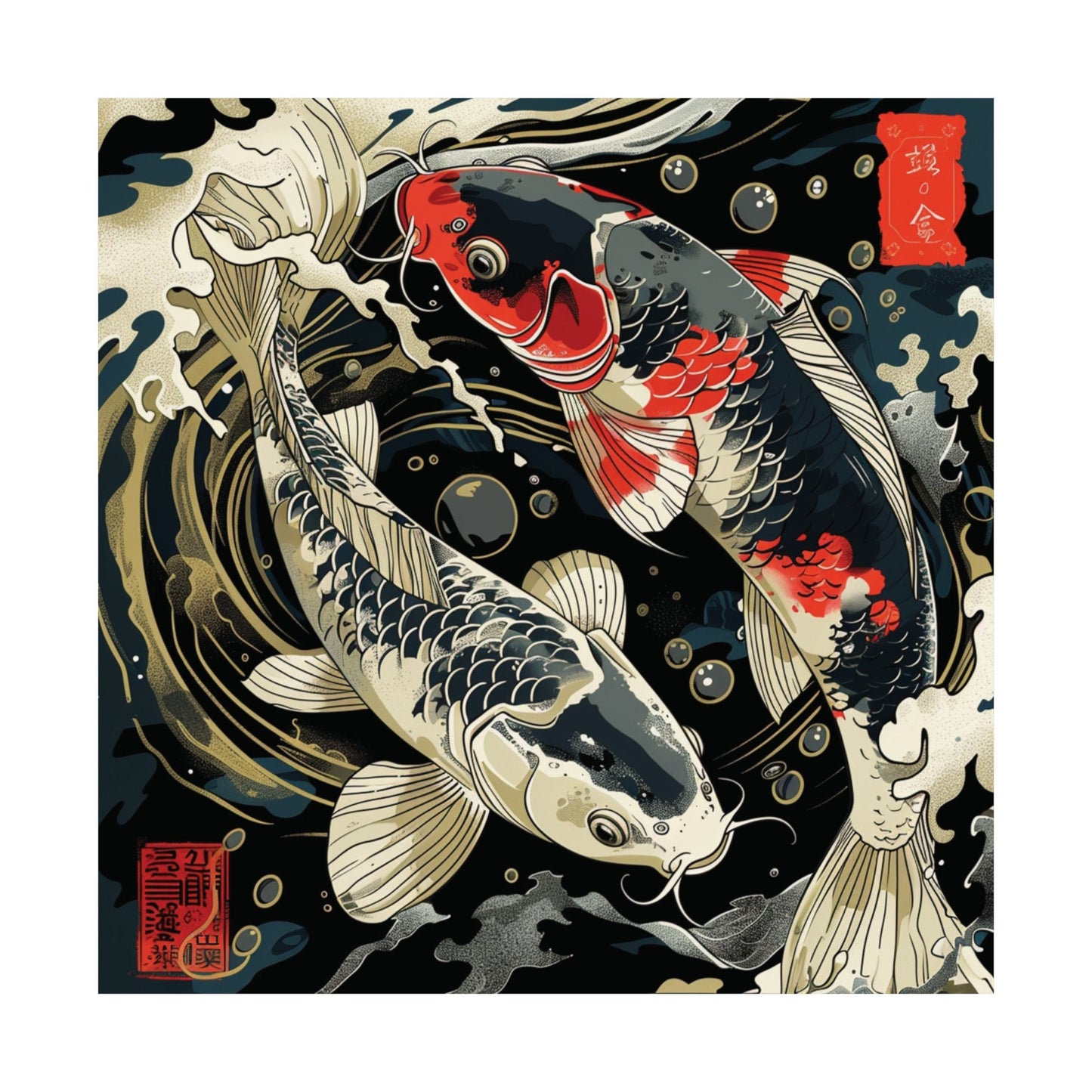 Koi Fish in Japanese Art Style, Japanese Wall Art, Koi Fish Wall Art, Colorful High Quality Japanese Poster, Home Living Decor