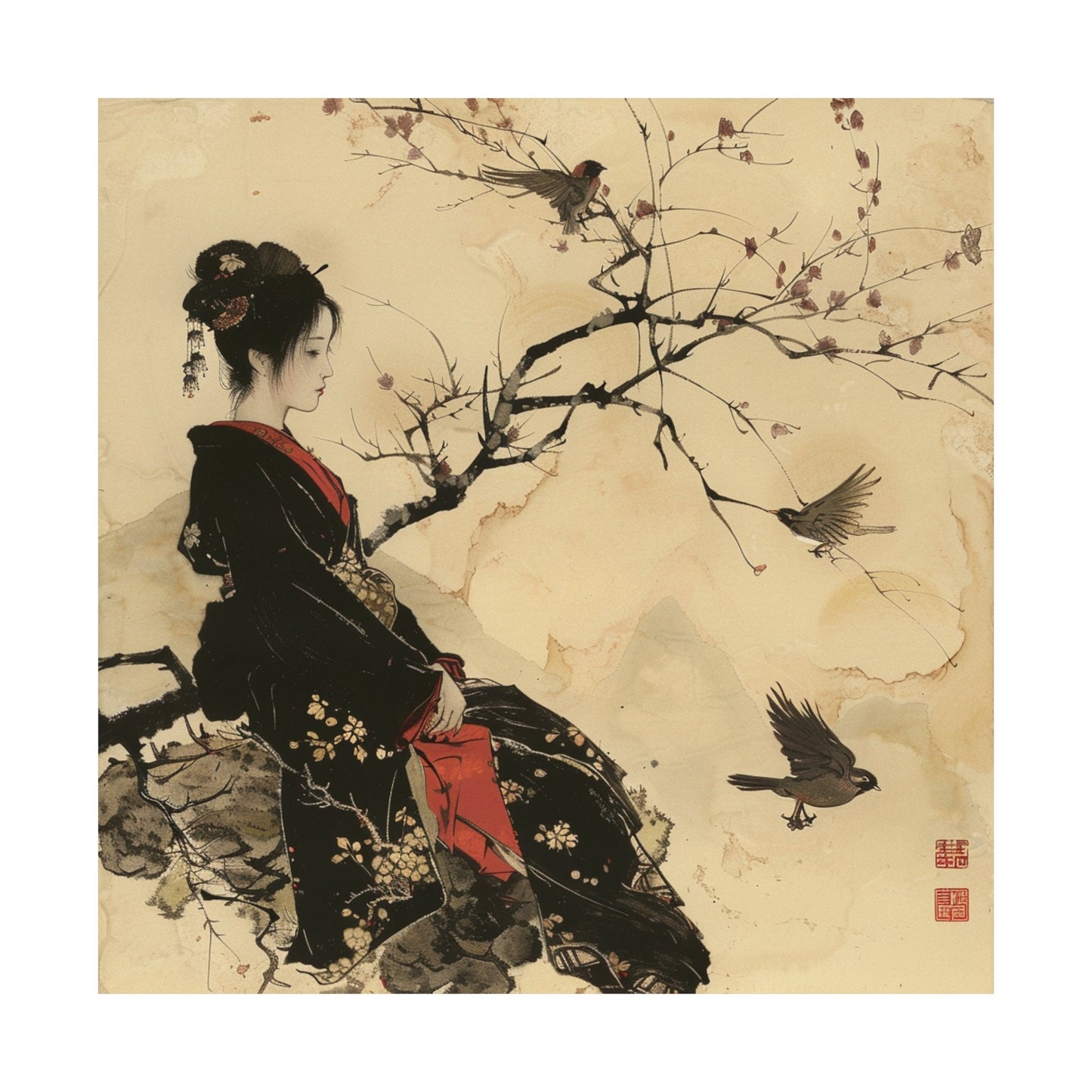 Japanese Girl in Kimono Wall Art, Japanese Wall Art, Gallery Wall Art, Japanese Poster.  Japanese Fine Art, Japanese VIntage Wall Art