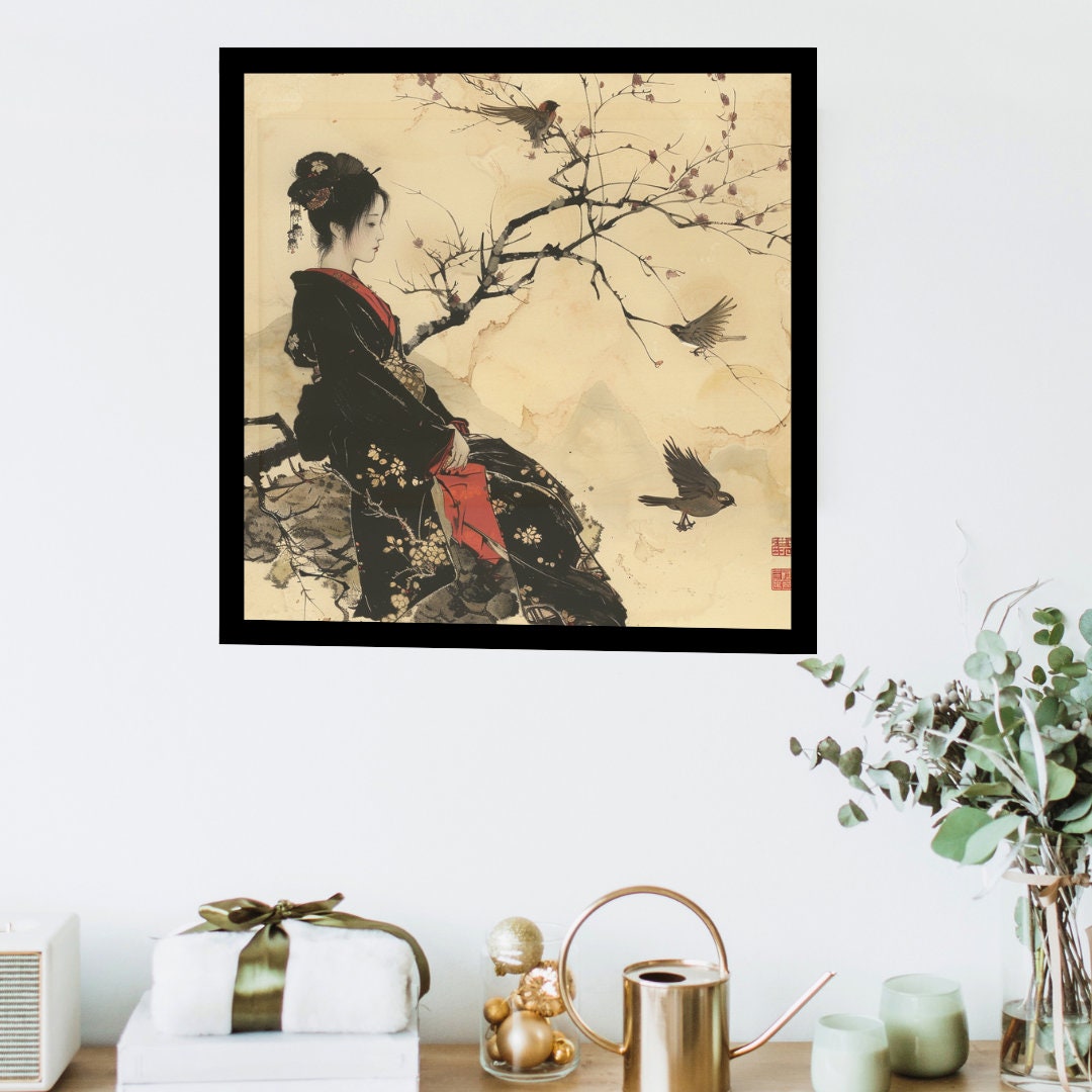 Japanese Girl in Kimono Wall Art, Japanese Wall Art, Gallery Wall Art, Japanese Poster.  Japanese Fine Art, Japanese VIntage Wall Art