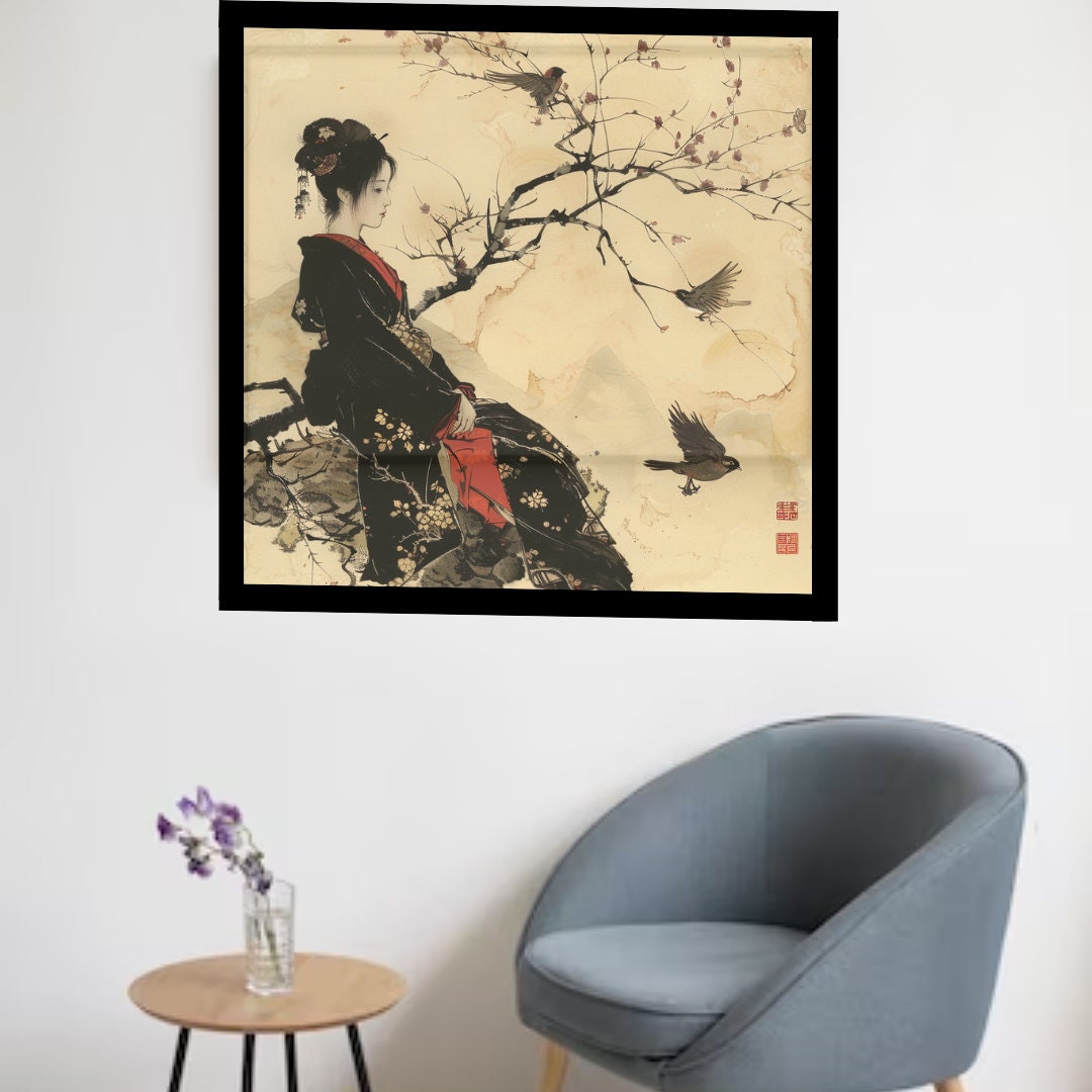 Japanese Girl in Kimono Wall Art, Japanese Wall Art, Gallery Wall Art, Japanese Poster.  Japanese Fine Art, Japanese VIntage Wall Art