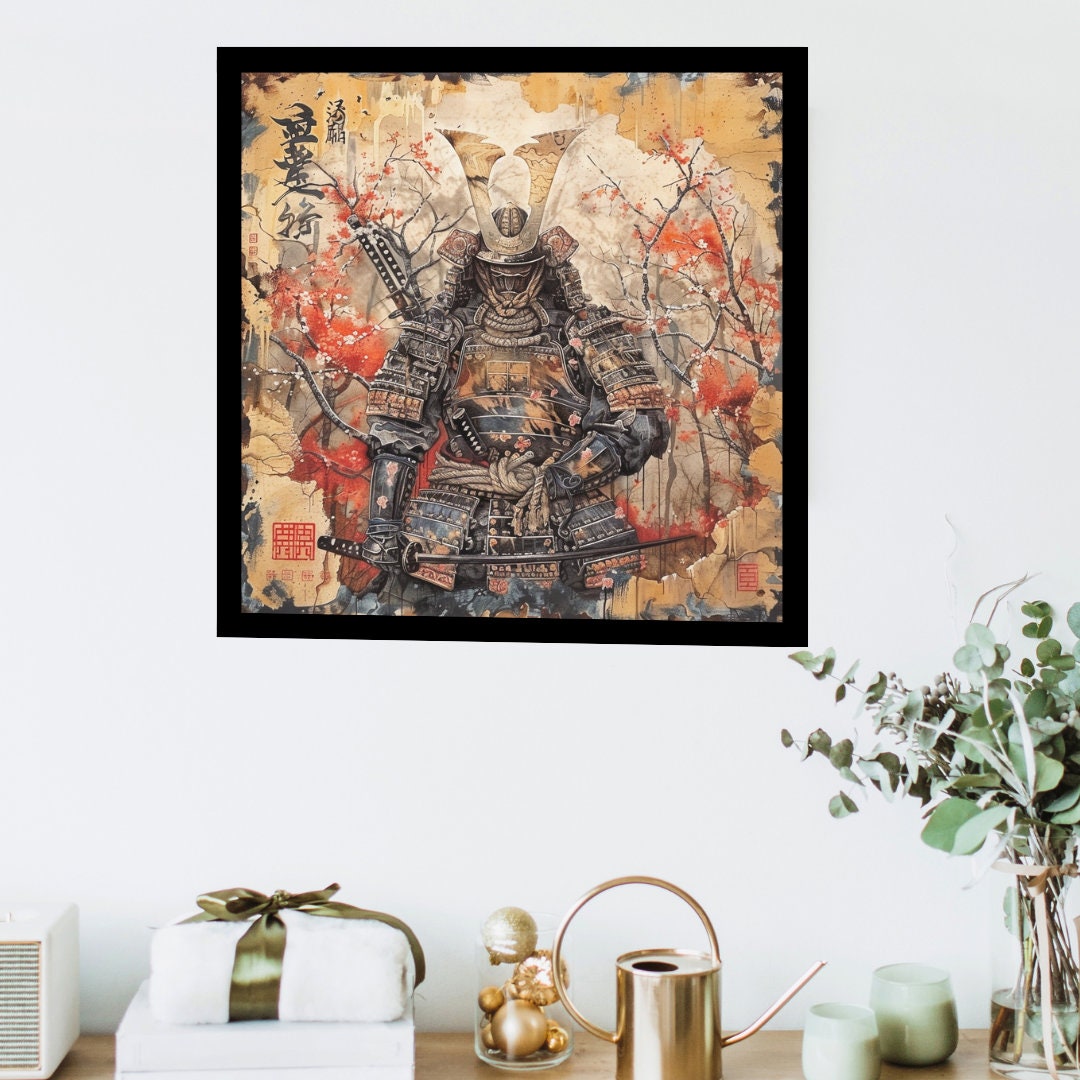 Samurai in Japanese Art Style, Japanese Wall Art, Samurai Art, Japanese Samurai Poster, Japanese VIntage Wall Art, High Quality Wall Art