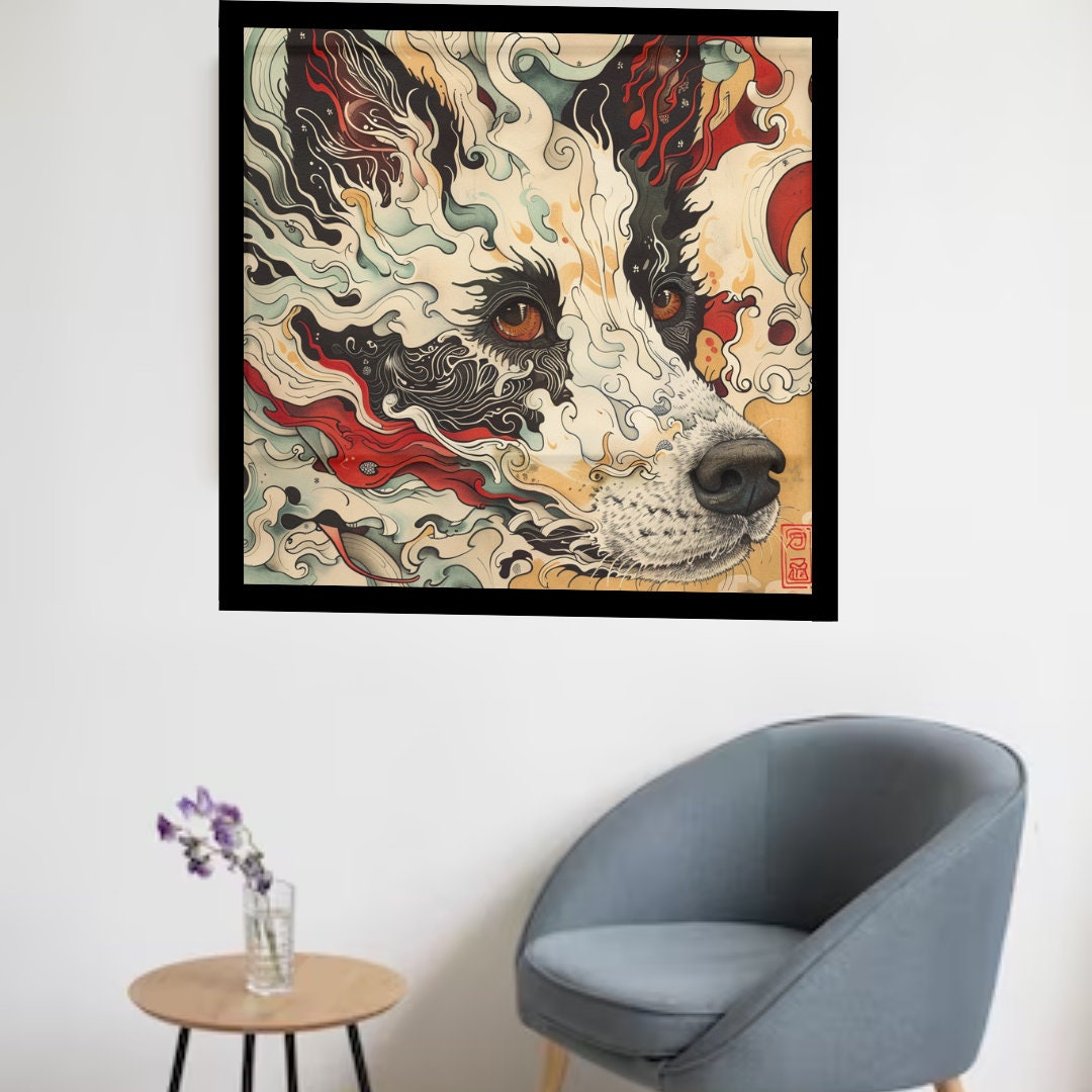 Abstract Dog in Japanese Art Style, Japanese Poster, Japanese Fine Art, Dog Wall Art, High Quality Poster, Office Decor, Cute Dog Poster