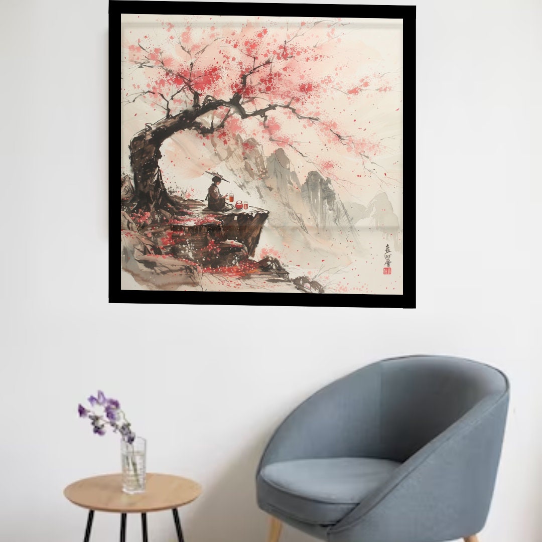 Sakura Trees in Nature, Japanese Art Style, Japanese Wall Art, Japanese Samurai Poster, Japanese VIntage Wall Art, High Quality Wall Art