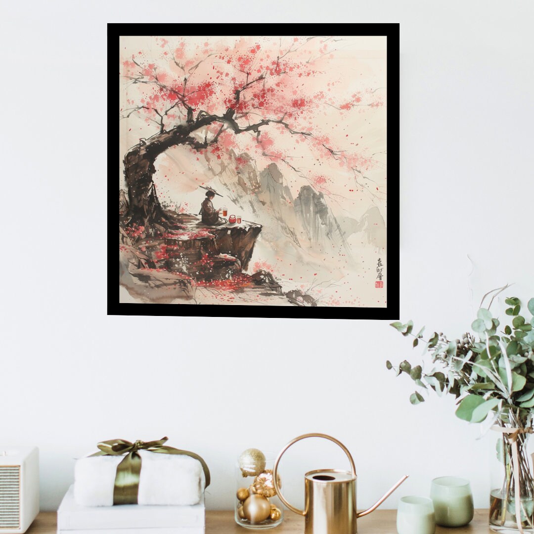 Sakura Trees in Nature, Japanese Art Style, Japanese Wall Art, Japanese Samurai Poster, Japanese VIntage Wall Art, High Quality Wall Art