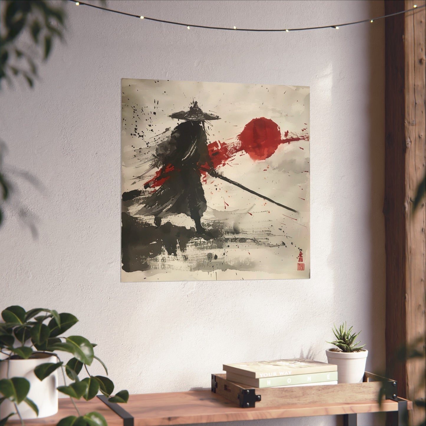 Samurai in Japanese Art Style, Japanese Fine Art, Samurai Wall Art, High Quality Poster, Ink Wash Style, Ink Wash Art, Office Decor