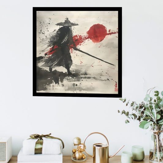 Samurai in Japanese Art Style, Japanese Fine Art, Samurai Wall Art, High Quality Poster, Ink Wash Style, Ink Wash Art, Office Decor