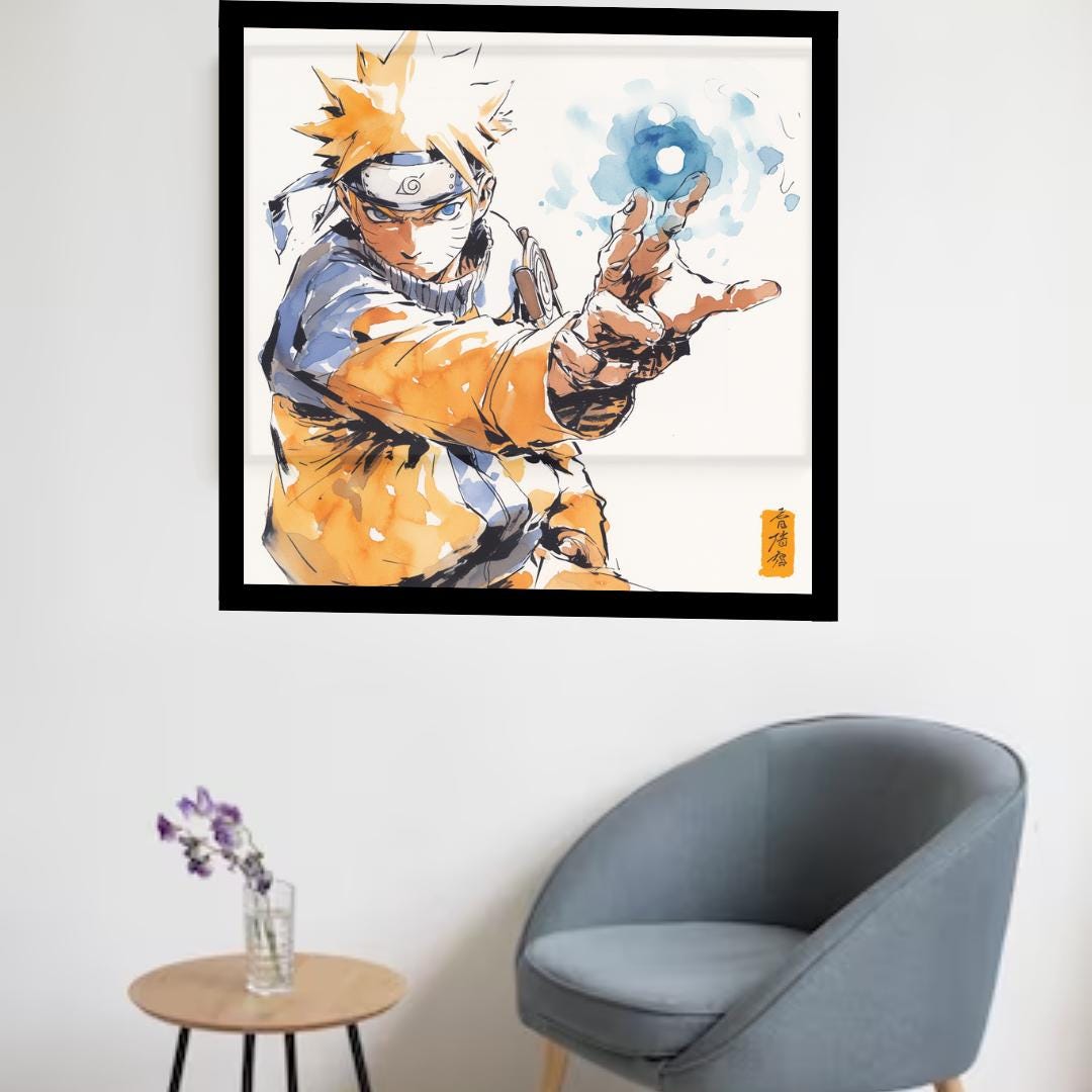 Naruto in Japanese Art Style, Japanese Fine Art, Anime Wall Art, High Quality Poster, Ink Wash Style, Naruto Poster, Naruto Wall Art