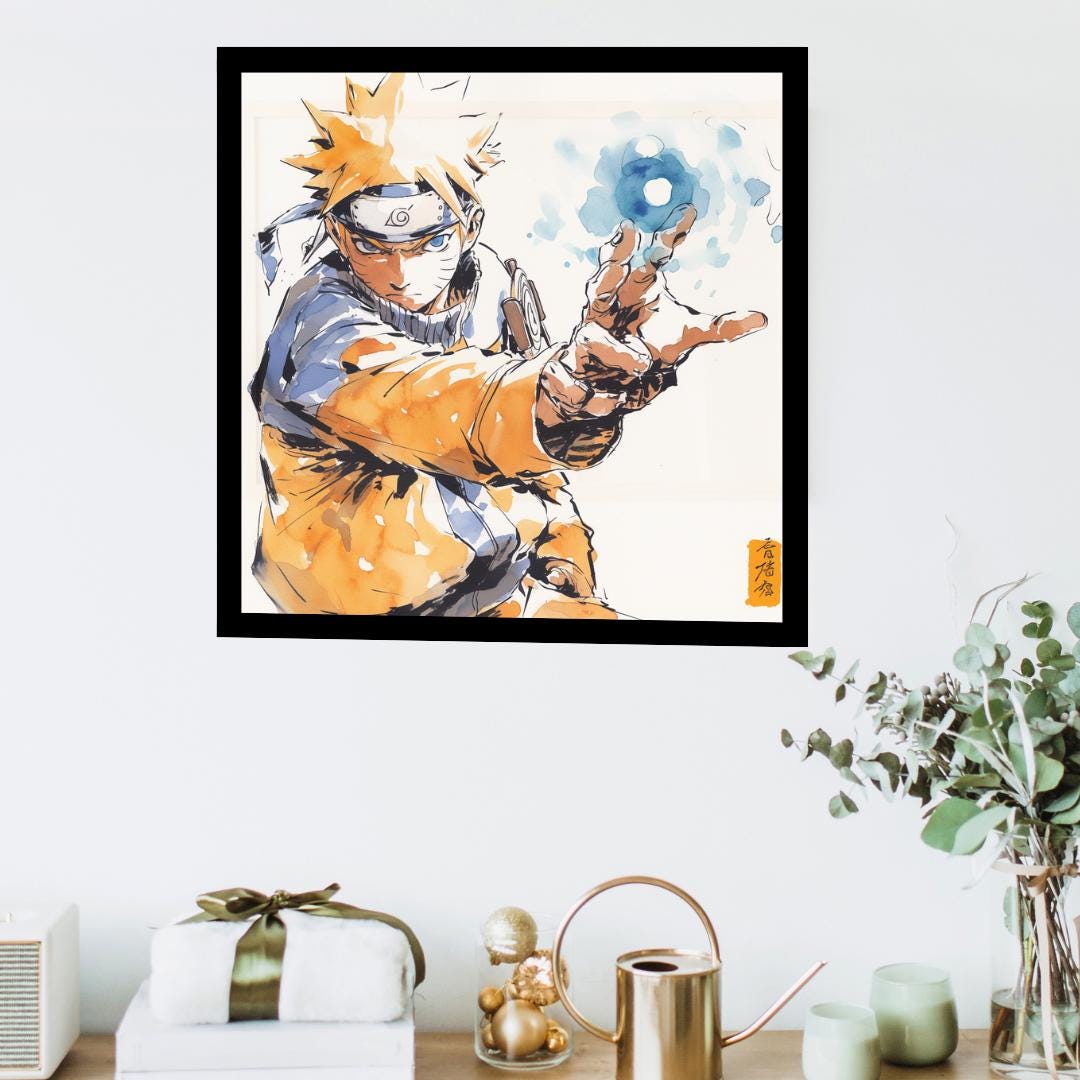 Naruto in Japanese Art Style, Japanese Fine Art, Anime Wall Art, High Quality Poster, Ink Wash Style, Naruto Poster, Naruto Wall Art