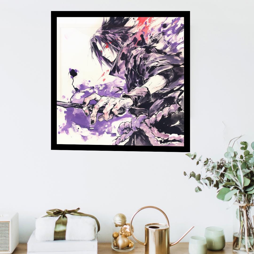 Sasuke in Japanese Art Style, Japanese Fine Art, Anime Wall Art, High Quality Poster, Naruto Poster, Colorful Art Poster, Sasuke Poster