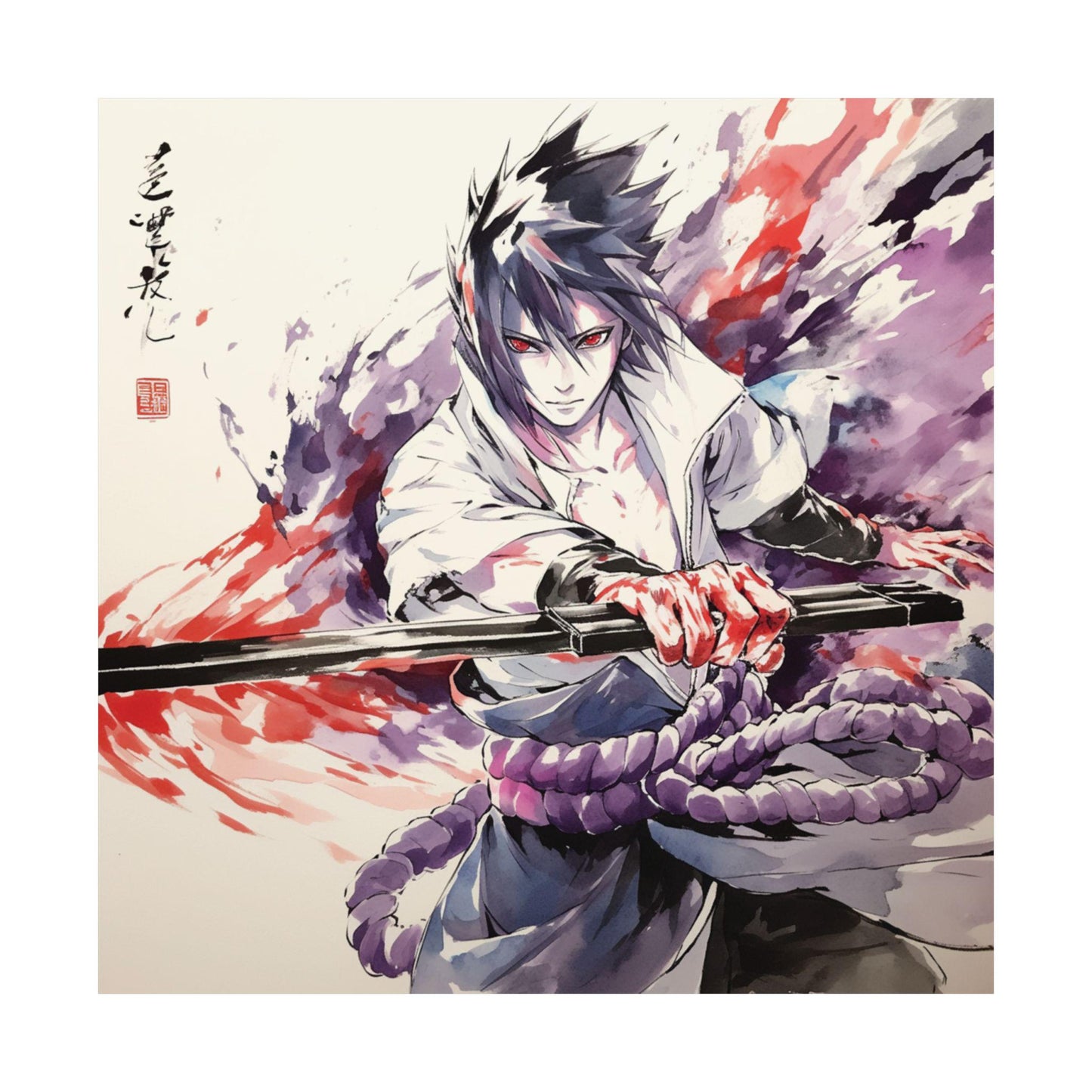 Sasuke in Japanese Art Style, Japanese Fine Art, Anime Wall Art, High Quality Poster, Ink Wash Style, Naruto Poster, Sasuke Poster