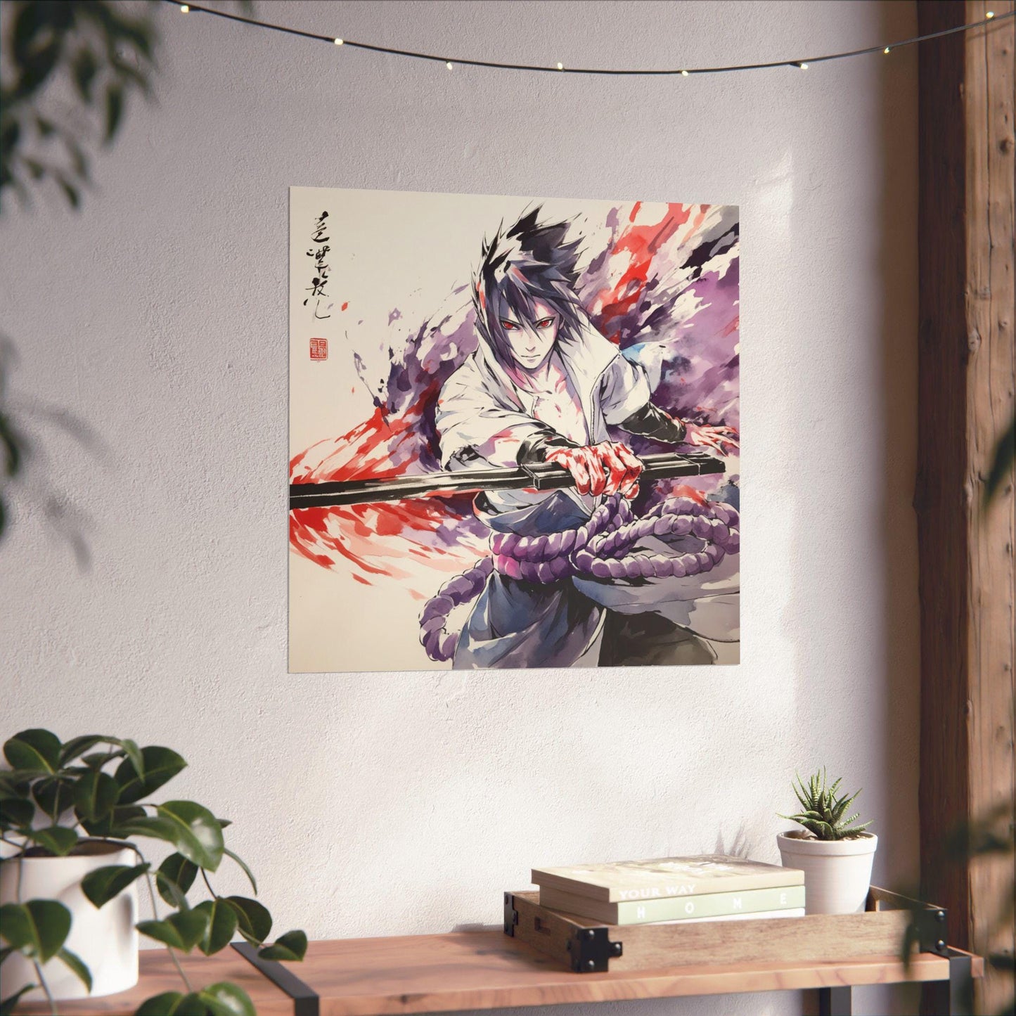 Sasuke in Japanese Art Style, Japanese Fine Art, Anime Wall Art, High Quality Poster, Ink Wash Style, Naruto Poster, Sasuke Poster