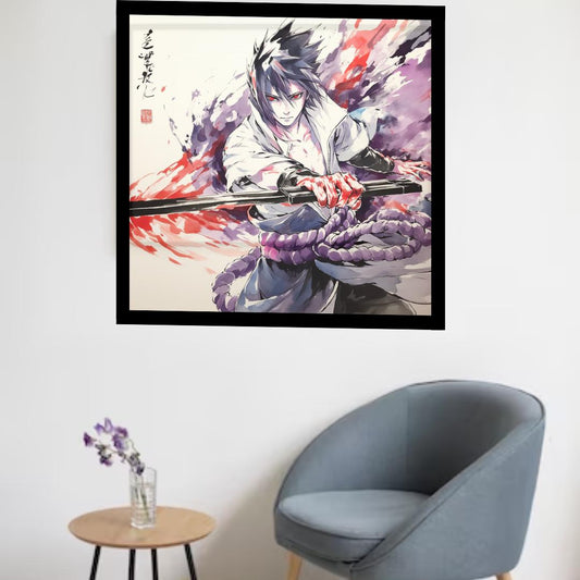 Sasuke in Japanese Art Style, Japanese Fine Art, Anime Wall Art, High Quality Poster, Ink Wash Style, Naruto Poster, Sasuke Poster