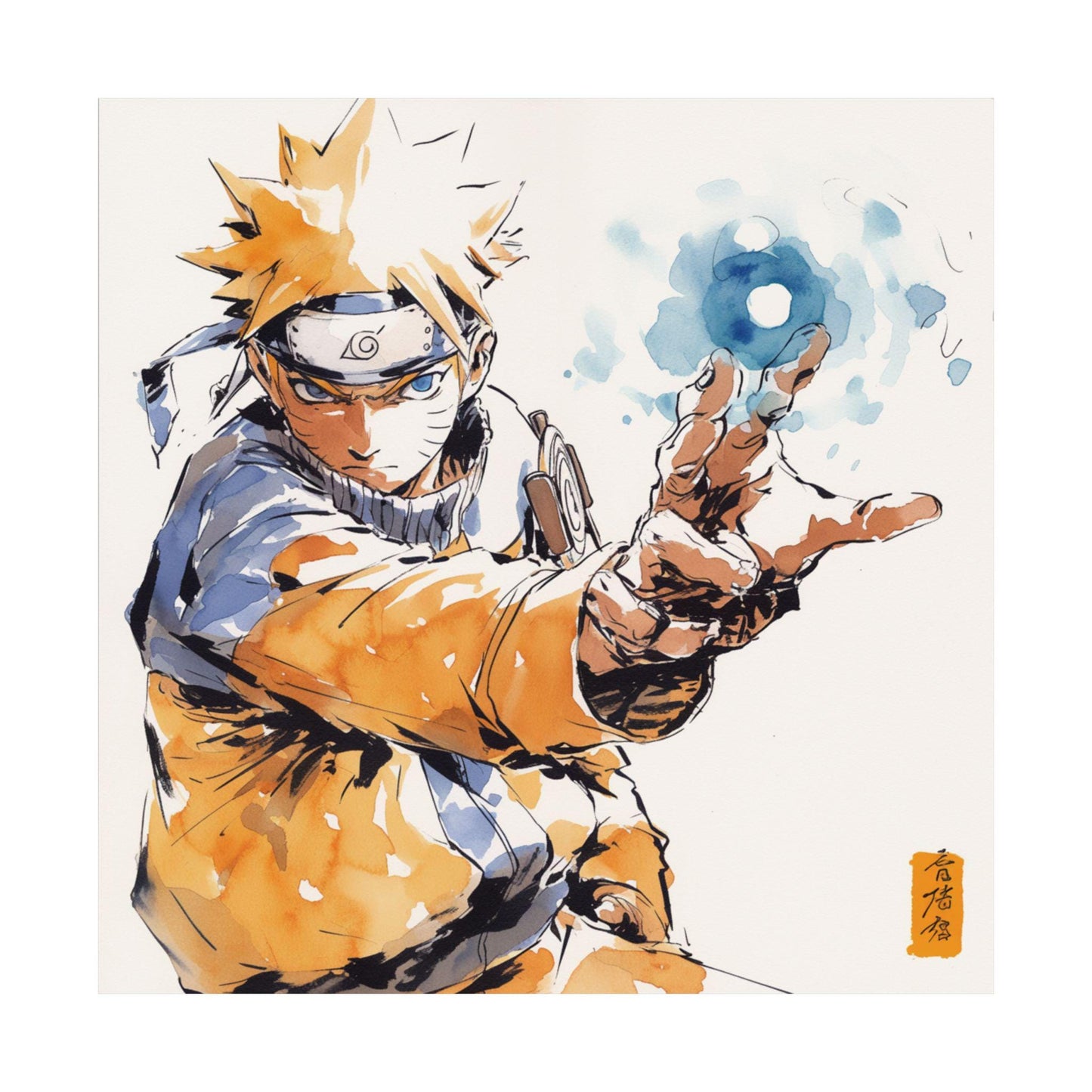 Naruto in Japanese Art Style, Japanese Fine Art, Anime Wall Art, High Quality Poster, Ink Wash Style, Naruto Poster, Naruto Wall Art