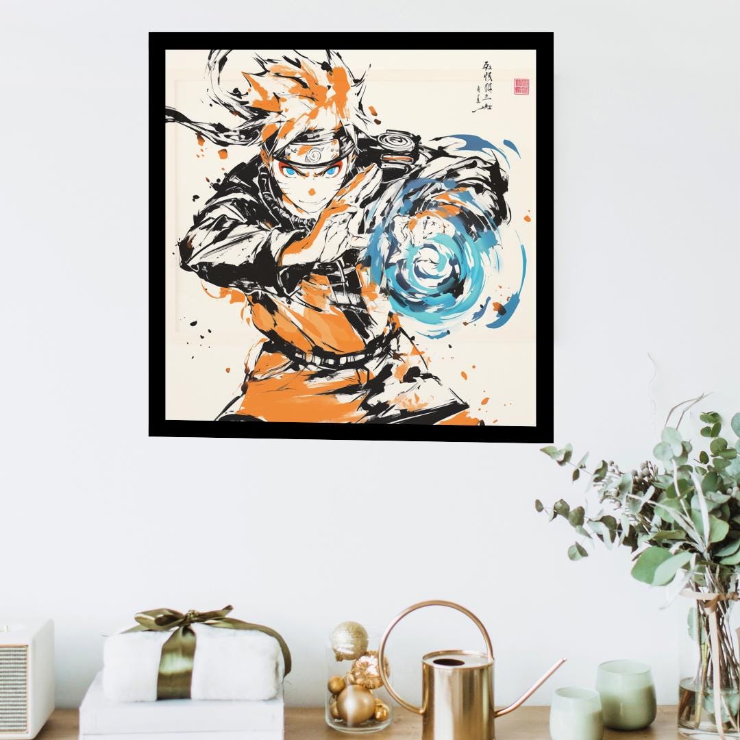 Naruto in Japanese Art Style, Japanese Fine Art, Anime Wall Art, High Quality Poster, Ink Wash Style, Naruto Poster, Naruto Wall Art