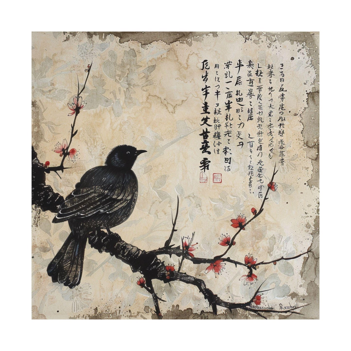 Bird in Japanese Art Style, Japanese Wall Art, Gallery Wall Art, Japanese Poster, Japanese Fine Art, Japanese VIntage Wall Art