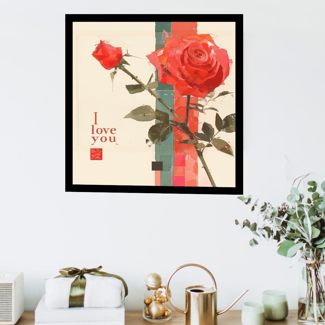 I Love You Poster in Japanese Art Style, Kitchen Wall Art, Valentine Day Poster, Holiday Gift for Friend, Gift For Her, Mother Day Gift