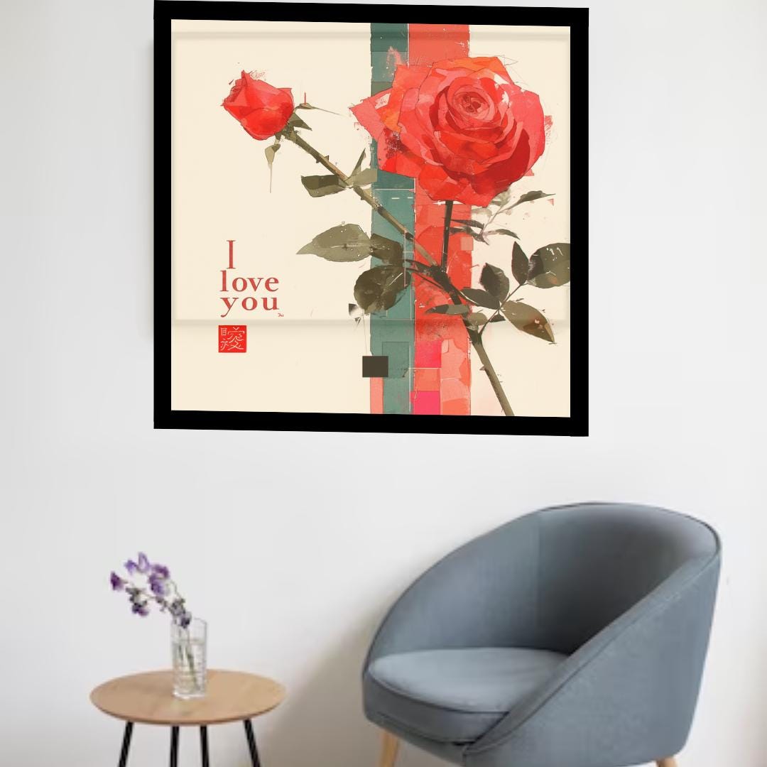 I Love You Poster in Japanese Art Style, Kitchen Wall Art, Valentine Day Poster, Holiday Gift for Friend, Gift For Her, Mother Day Gift