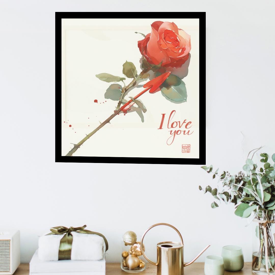 I Love You Poster in Japanese Art Style, Kitchen Wall Art, Valentine Day Poster, Holiday Gift for Friend, Gift For Her, Valentine Poster