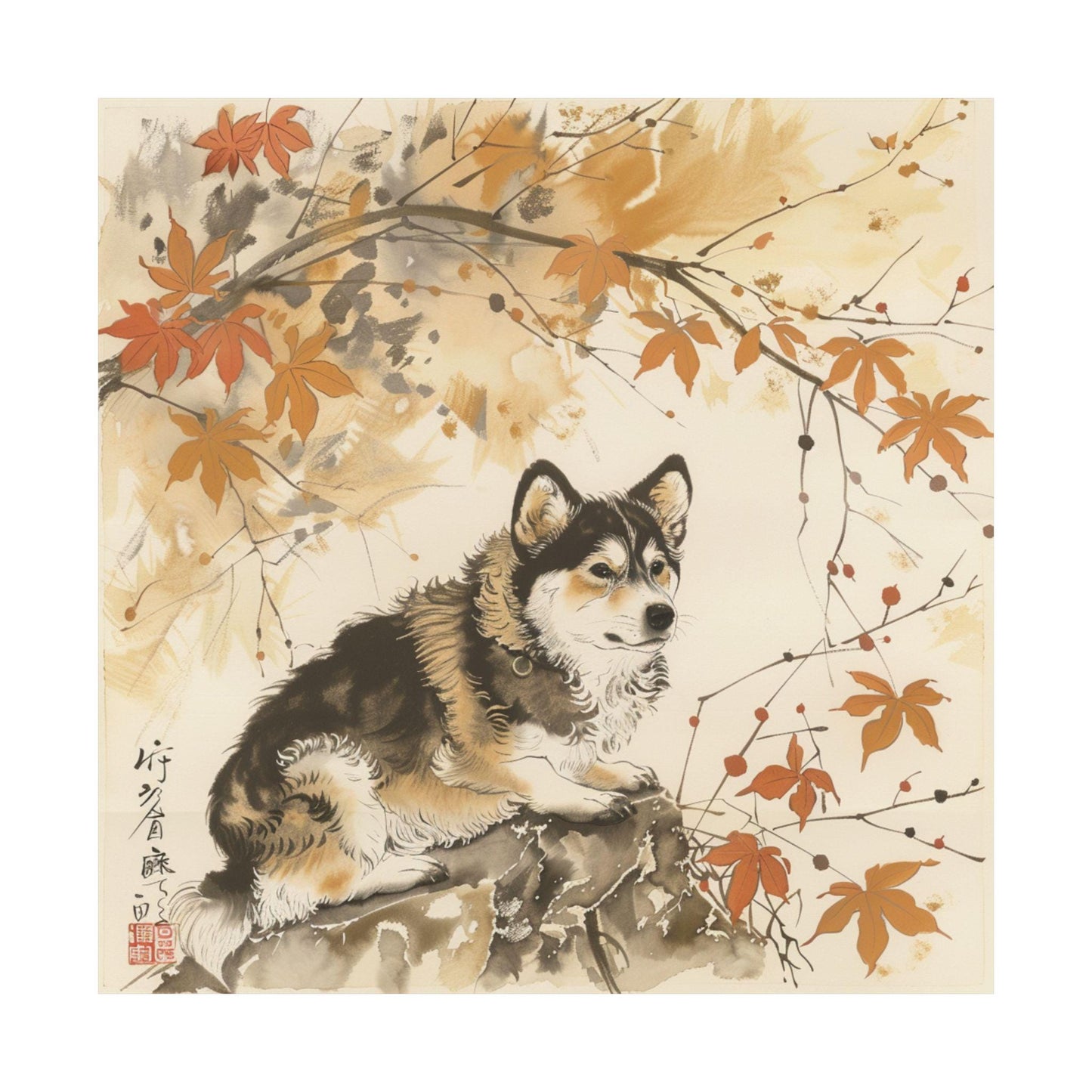 Husky Laying Down in Japanese Art Style, Japanese Poster, Japanese Fine Art, Dog Poster, High Quality Poster, Office Decor, Cute Dog Poster