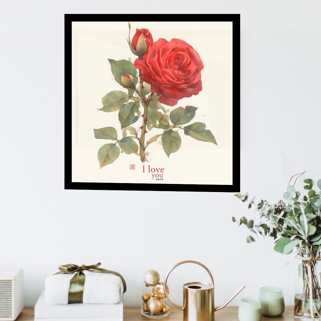 I Love You Poster in Japanese Art Style, Kitchen Wall Art, Valentine Day Poster, Holiday Gift for Friend, Gift For Her, Gift For GirlFriend